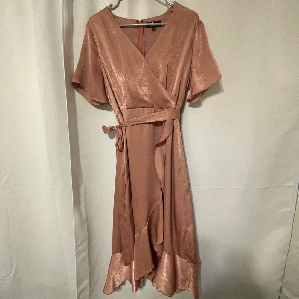 Pink Ruffle Midi Dress | Size L, from Lulus